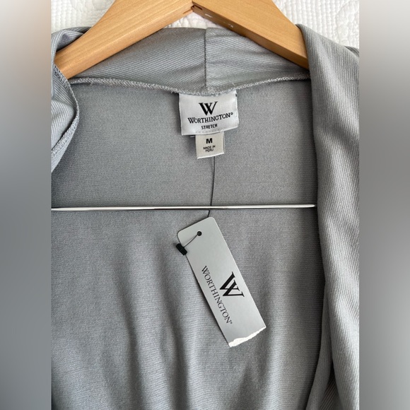 WORTHINGTON STRETCH WOMEN’S Light Grey Draped Long Sleeve Cardigan in Size M - Picture 9 of 11